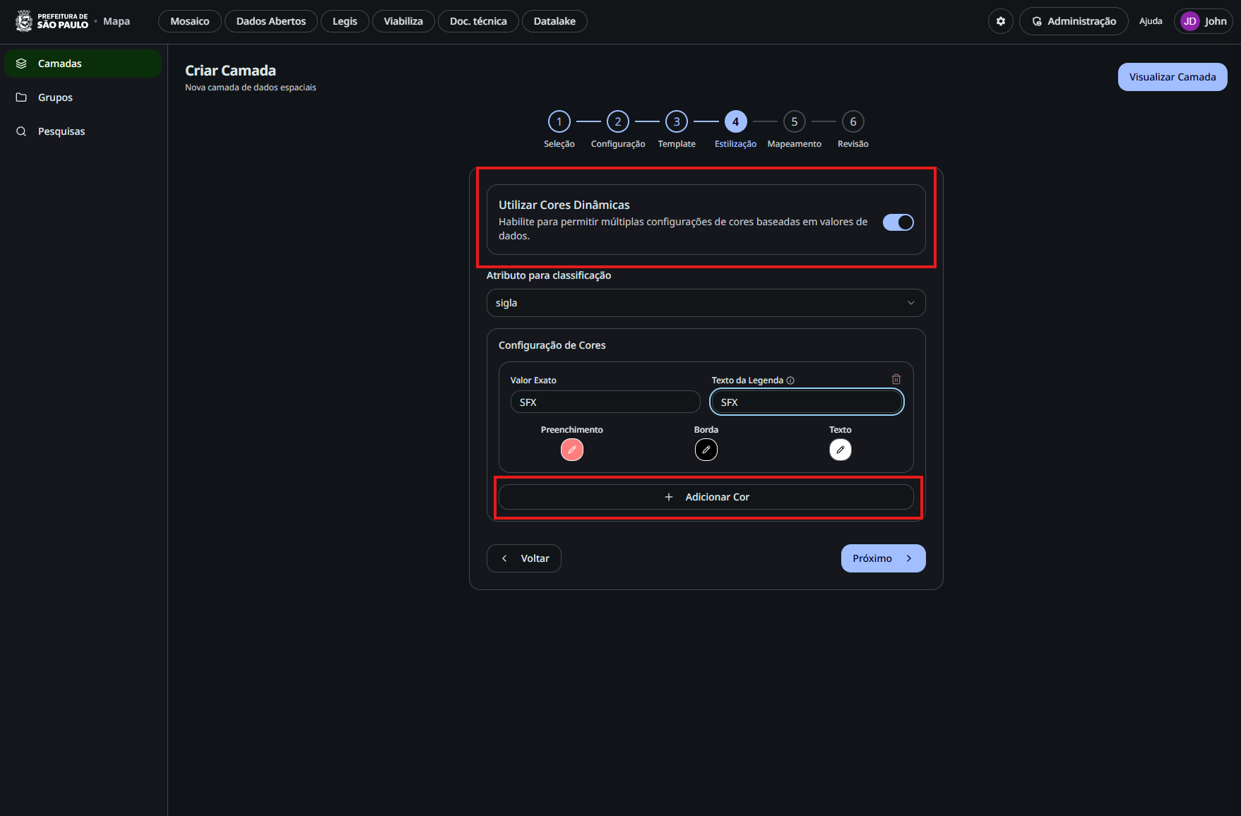 Configurar cor avançado